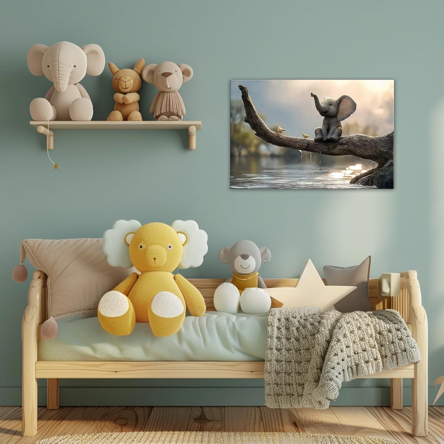 Elephant Wall Art Wildlife Picture Wall Decor Nature Landscape Painting Poster Framed Artwork for Living Room Bedroom Home Ready to Hang(Artwork-1,16"x24")