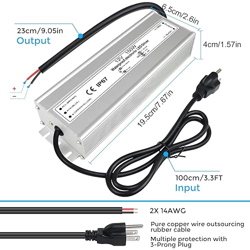 Miniatura 35 de LightningWill transformador impulsor de fuente de poder LED, impermeable, IP67, 110V CA a 12V DC con enchufe de 3 clavijas para uso externo