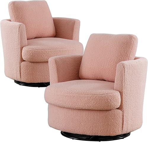 Miniatura 58 de Silla giratoria decorativa, sillas giratorias redondas de felpilla de 31.9 pulgadas de ancho para sala de estar, cómoda y moderna silla giratoria de