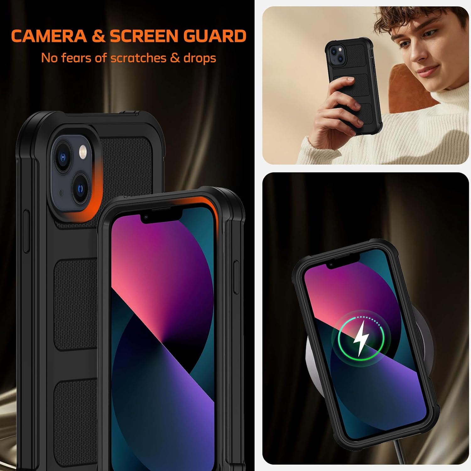 for iPhone 13 Case with Belt Clip Holster,Military Grade Anti-Drop Shockproof Defender Phone Cases w/2x Screen Protectors & Kickstand,2 Layers Rugged Heavy Duty Protective Bumper Cover (Black)