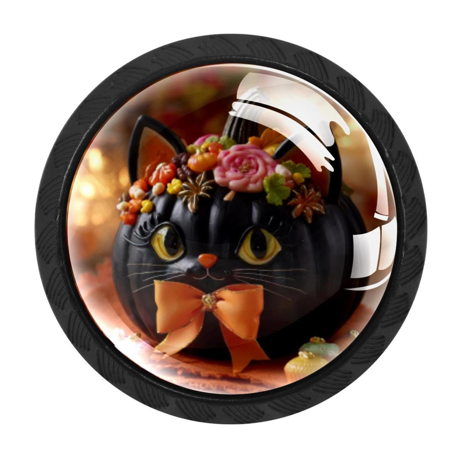 CHENZZZZ 4 Pack Black Halloween Black Cat Pumpkin Candy Kitchen Handles, Cabinet Pulls Hardware for Cupboard Drawer Knobs Dresser Pulls
