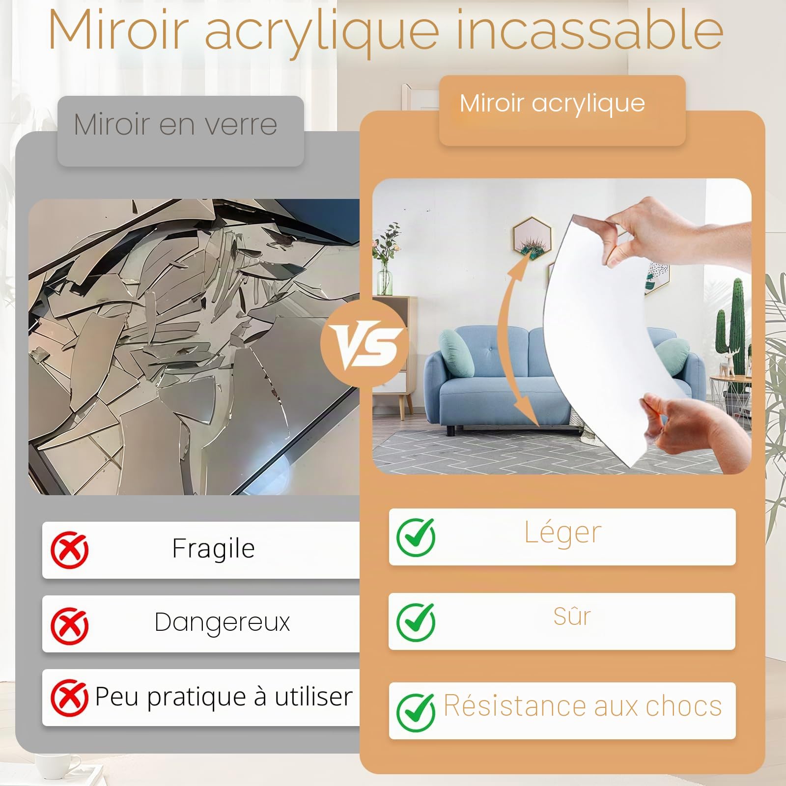 4 Pièces Miroir Mural Adhésif 30 X 30 cm, Miroir Acrylique Incassables Sûr pour Enfants, Grand Miroir Mural Autocollant HD Décoratifs Miroir Adhesif Flexible pour Salle de Bain, Porte, Chambre