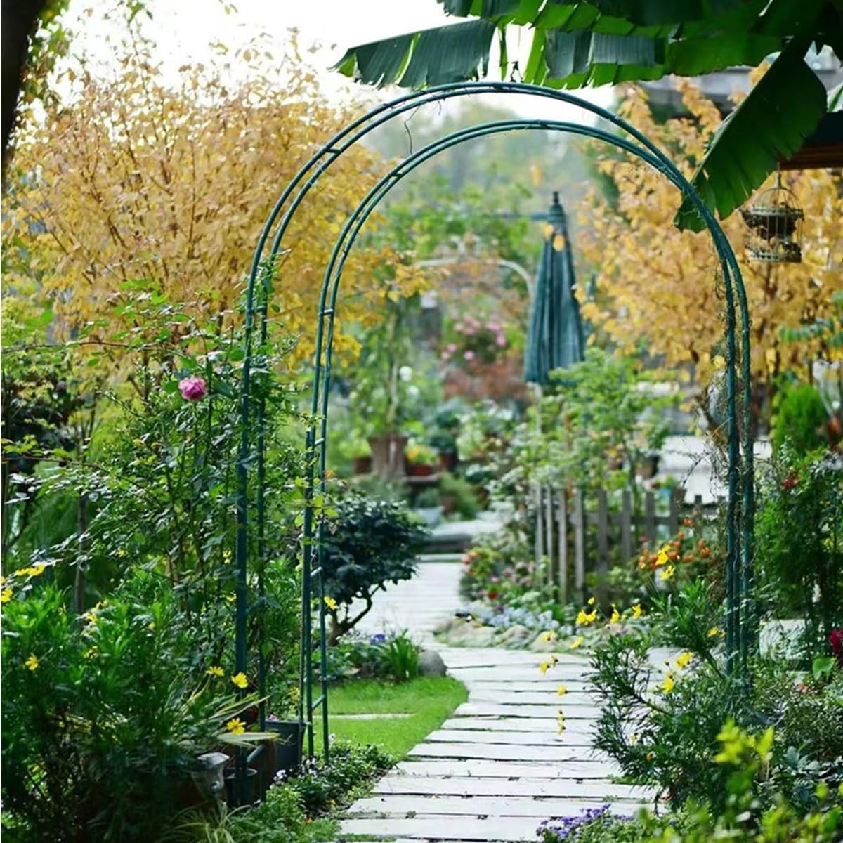 Pergola z metalowym łukiem różanym, do ogrodu, odporna na warunki atmosferyczne, ślub, winorośl, odporna na rdzę, kratka do roślin, ciemnozielona, dekoracyjny łuk (szer. x wys. 280 x 250 cm)