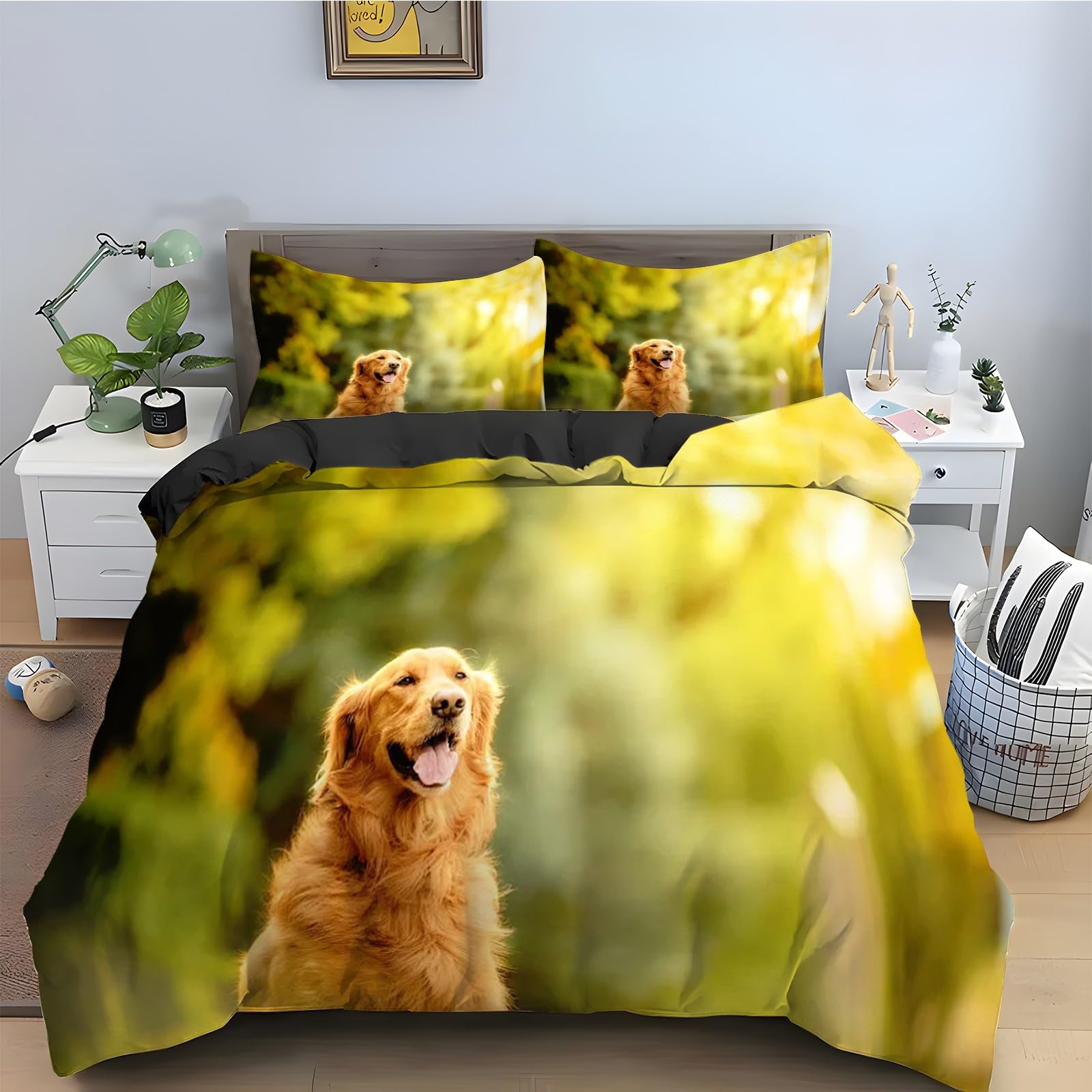 Housse de couette 200x200 motif animal doré avec ses 2 taies d'oreiller