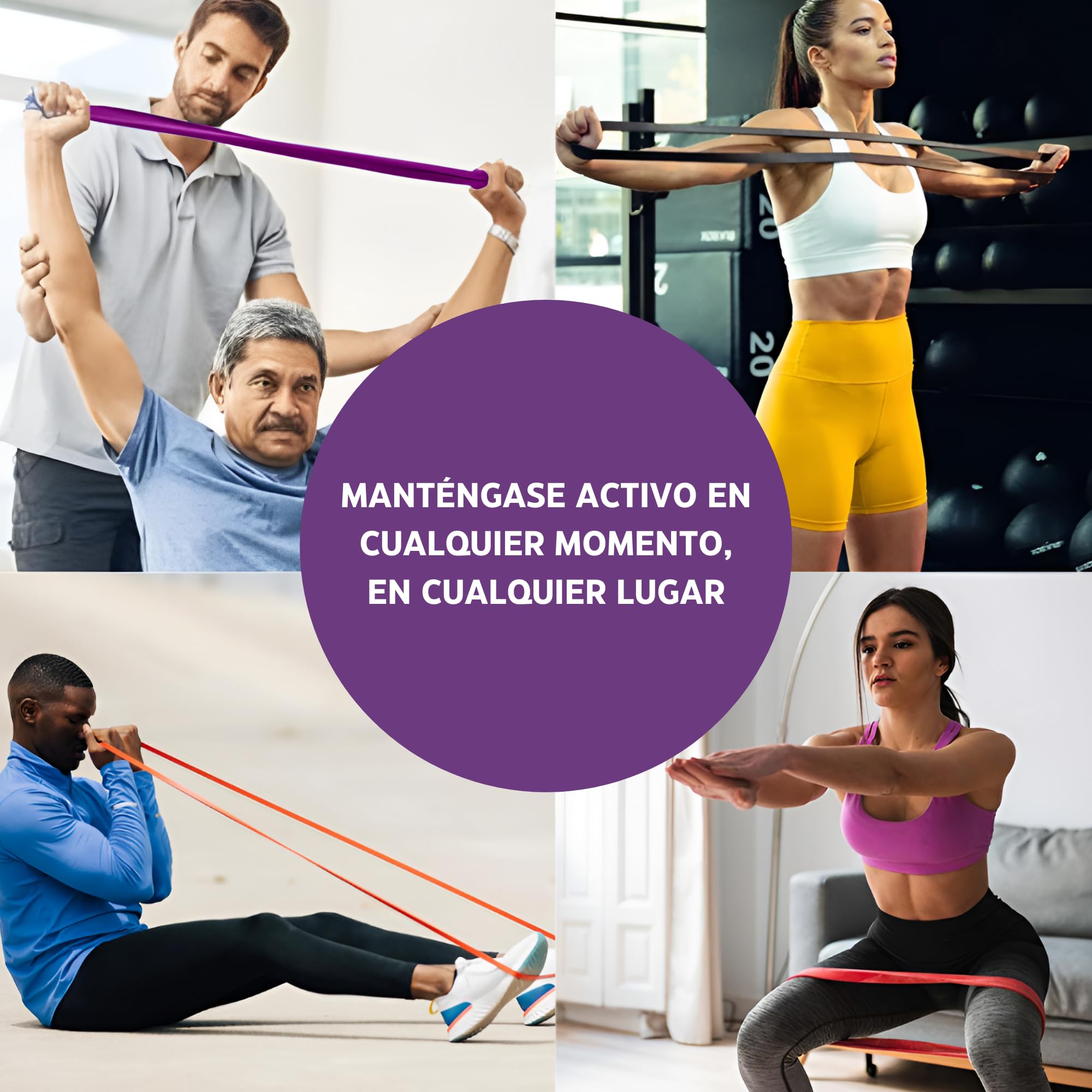 Genérico Gomas Elásticas Musculación, Conjunto de 4 Bandas Elásticas (5kg-38kg), Resistencias para Entrenamiento de Fuerza, Pilates, Yoga, Crossfit