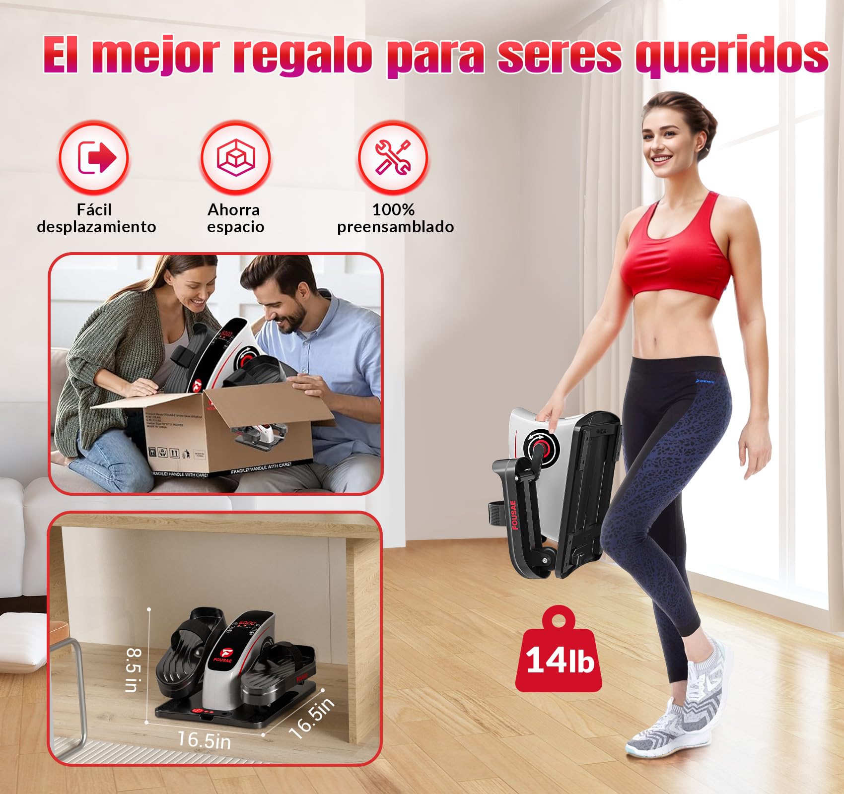 Mini Elíptica Eléctrica de Escritorio, Pedales Estaticos 2 en 1 con 15 Velocidades Ajustables y 3 Modos Automáticos, Pedaleador Eléctrico Compacto y Silencioso, para Mayores y Adultos