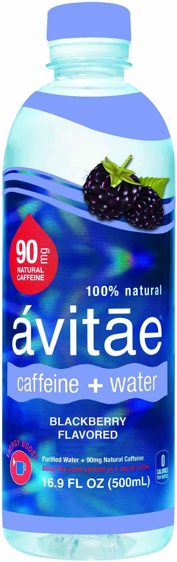 Avitae Natural Caffeine Water, Blackberry 90mg Caffeine | No-Crash Coffee & Soda Substitute | Green Coffee Bean Extract, Zero Chemicals, Zero Sugar, Zero Calories (12 Pack)
