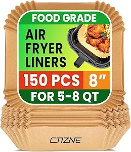 Air Fryer Liners Disposable, 150Pcs 8" Square [Food Grade Material] Unbleached Parchment Paper Liners Non-Stick & Waterproof Oilproof for 5-8 QT Airfryer Basket, Baking, Roasting Microwave, Oven