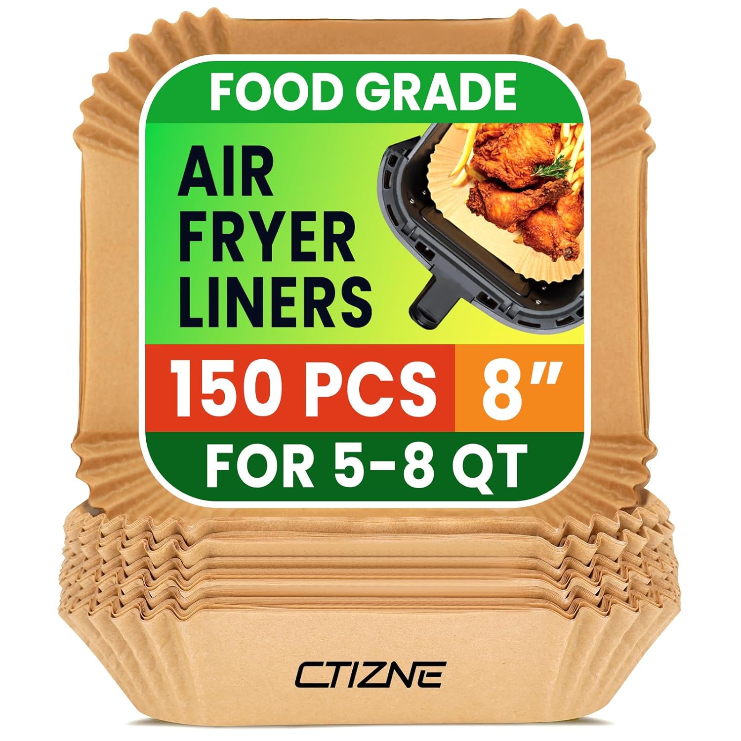 Air Fryer Liners Disposable 150Pcs 8 Square Food Grade Material Unbleached Parchment Paper Liners Non-Stick Waterproof Oilproof for