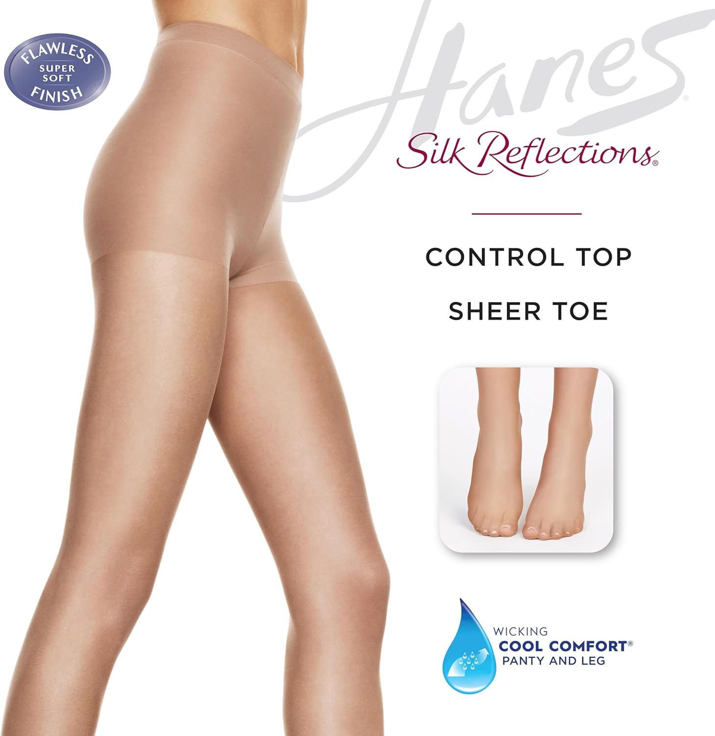 Hanes Silk Reflections Women's Control Top Sheer Toe Silky Pantyhose - Image 4