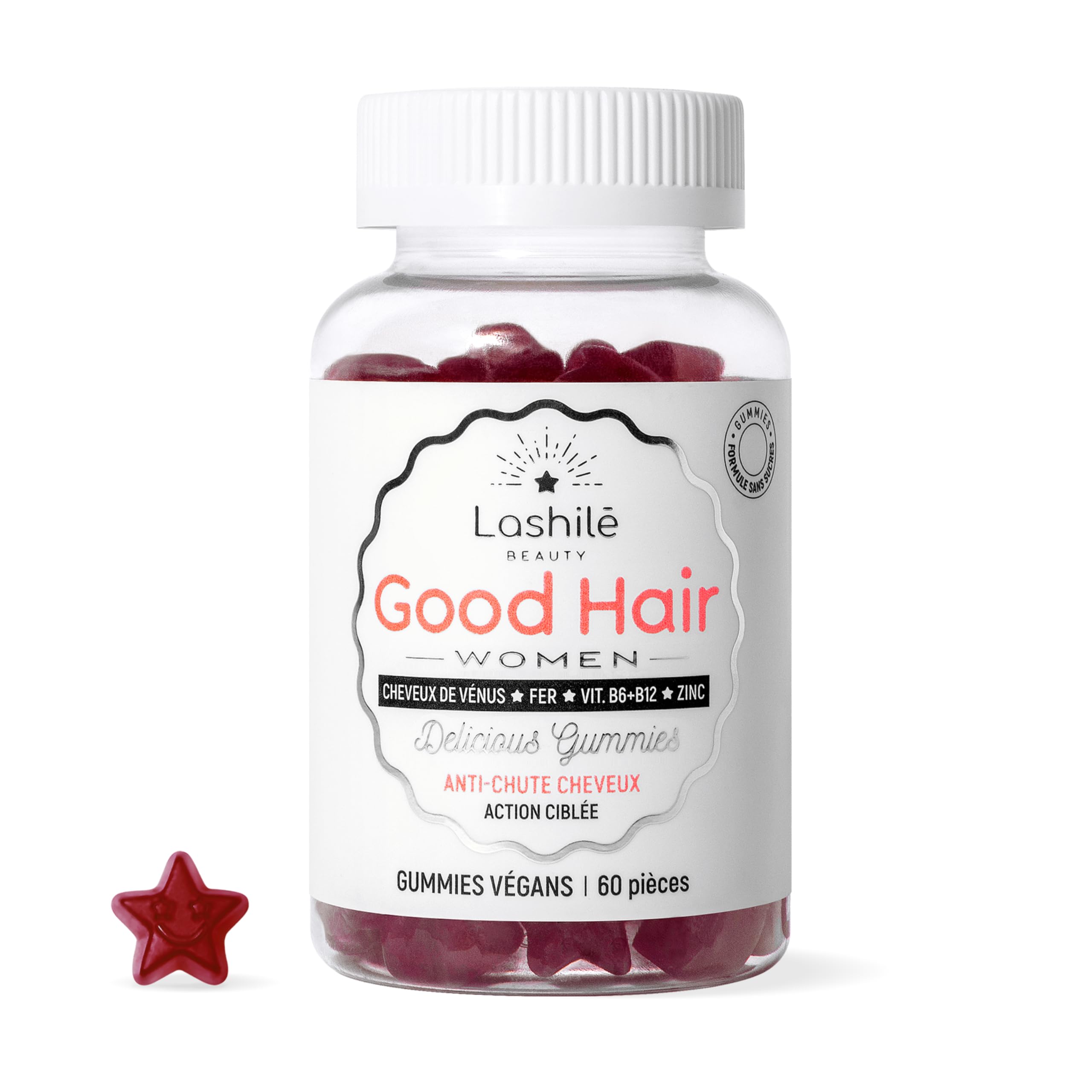 Lashilé Beauty - Gummies Anti-Chute Cheveux - Croissance & Fortification capillaire - Complément Alimentaire Anti-Chute Cheveux - Good hair women - Biotine Zinc Vitamine B6 - Cure 1 Mois 60 Gummies