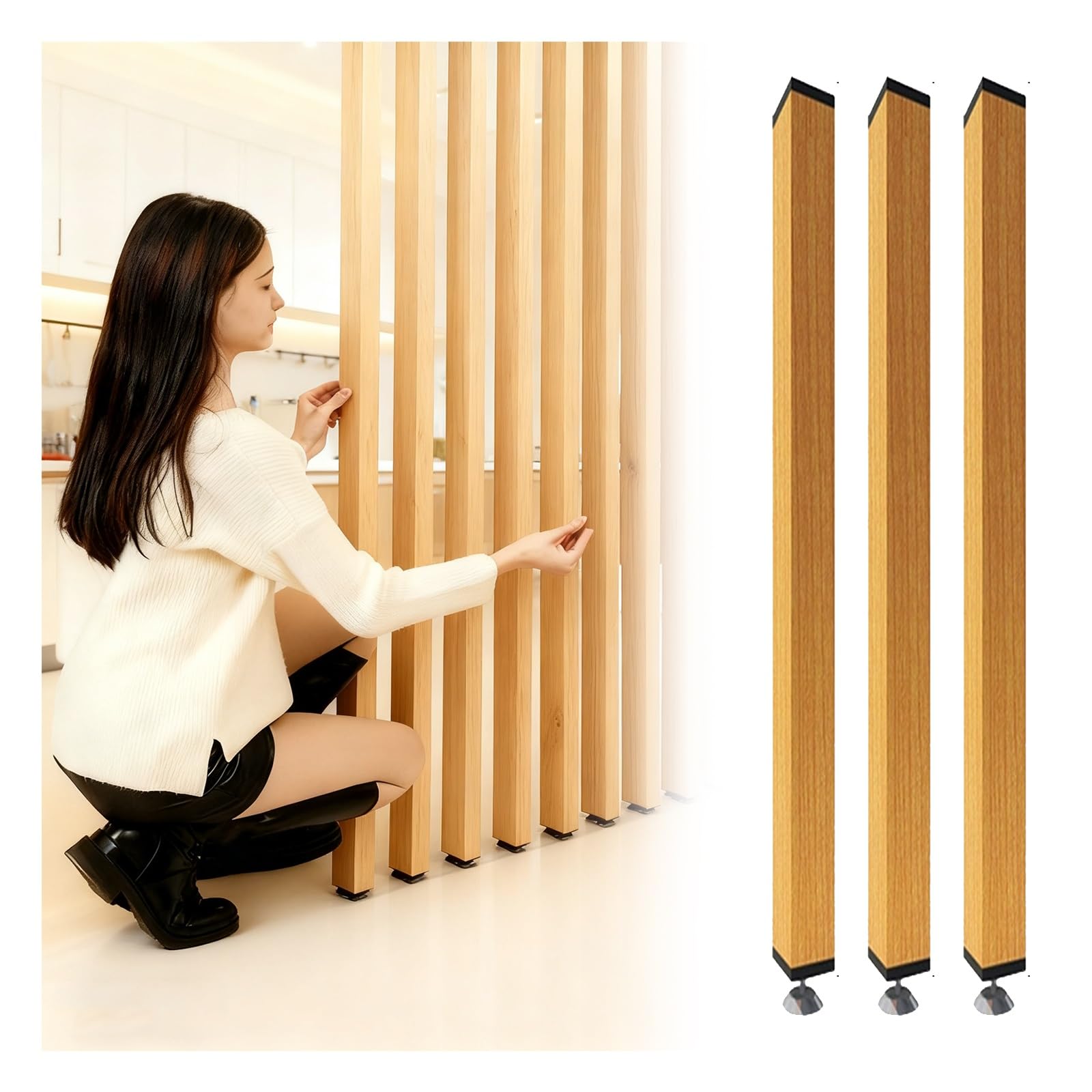 Vertical Ceiling to Floor Aluminum Slats Room Divider,Removable and reusable,Rustic Hollow Decor Column Partition,Facilitates air circulation,Drill-free installation(7-pcs,125cm/49.2in/4.10ft)