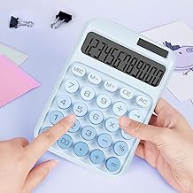 Cute Desktop Calculator 12-Digit Large Display – Dual Power Solar and Battery, Aesthetic Calculator with Soft Round Buttons for Office, School, Students, Girls, and Home Use (Blue)