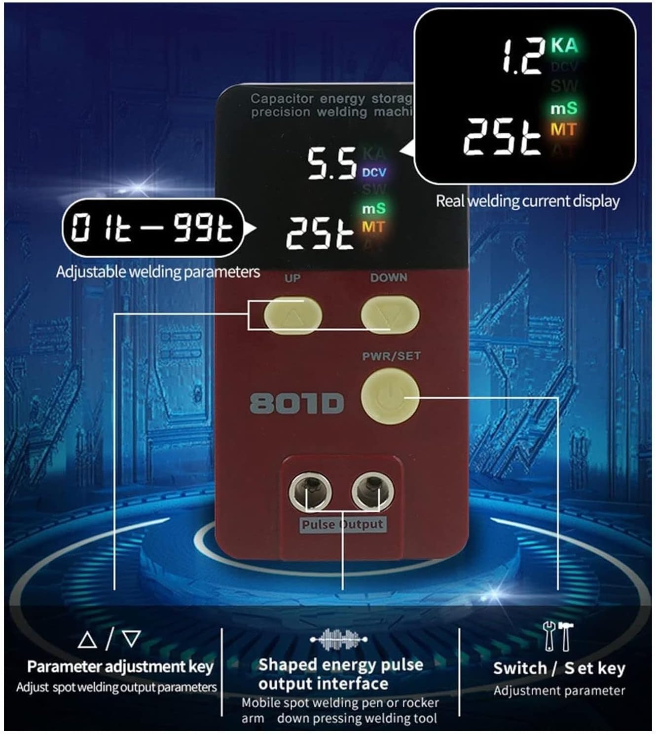 Battery Pack Spot Welder 801D Pulse Spot Welder Precision Battery Welder 12KW Capacitor Energy Storage Spot Welder 18650 14500 Lithium Battery Pack Construction