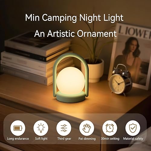 Miniatura 4 de Vivilumens Luz nocturna para niños, lámpara de escritorio de campamento, recargable, portátil, lámpara táctil de noche, luz nocturna regulable de