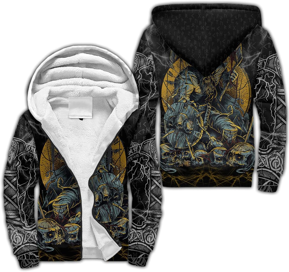 Viking Warriors God Odin Fenrir Tattoo Retro Vintage 3D Printed Fleece Hoodies Zipper Harajuku Winter Jacket
