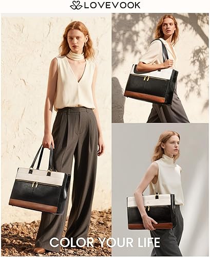 Miniatura 2 de LOVEVOOK Bolsa para laptop para mujer, bolsa de trabajo vintage de 15.6 pulgadas para mujer, bolsa de cuero para profesores, bolso grande para