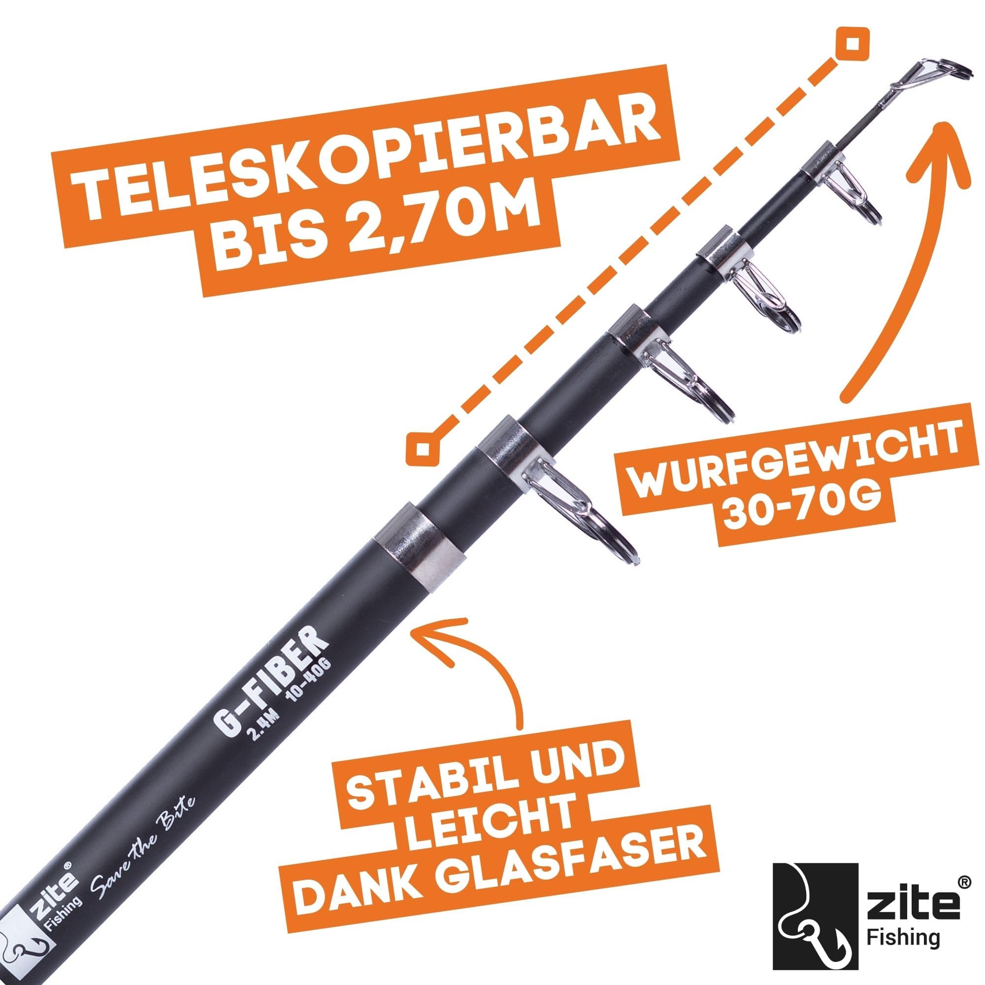 Zite Fishing Angelset Aal-Angeln | Teleskop-Rute, Rolle bespult & Mehr