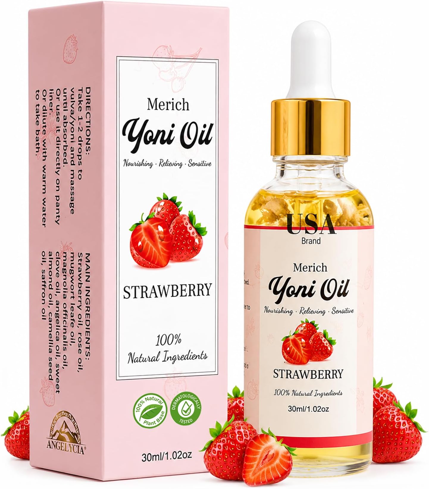 Natural Yoni Oil For Women Vaginal Detox Strawberry Rejuvenating Care 1oz | PH Balancing Vaginal Detox Oil | Feminine Hygiene & Personal Care | Natural Vaginal Rejuvenate Support