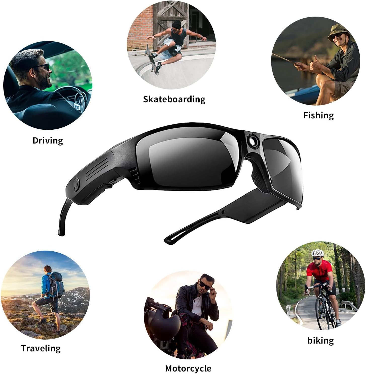 Sports Smart Glasses with Camera & 1080P HD Video Recording, Open Ear Bluetooth Speaker, AI Translation Support 110+ Languages, for Cycling, Running & Outdoor(Include 32Gb Card)