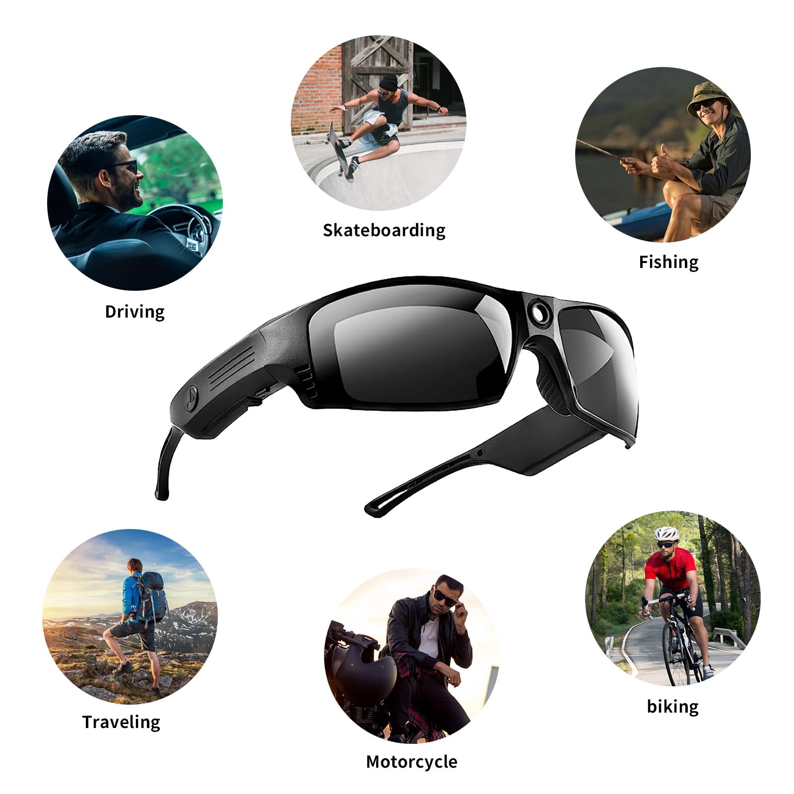 REEDTOCK HD1080P Smart Occhiali con altoparlante musicale Bluetooth senza fili, orecchio aperto, occhiali sportivi intelligenti (con scheda da 32 GB)