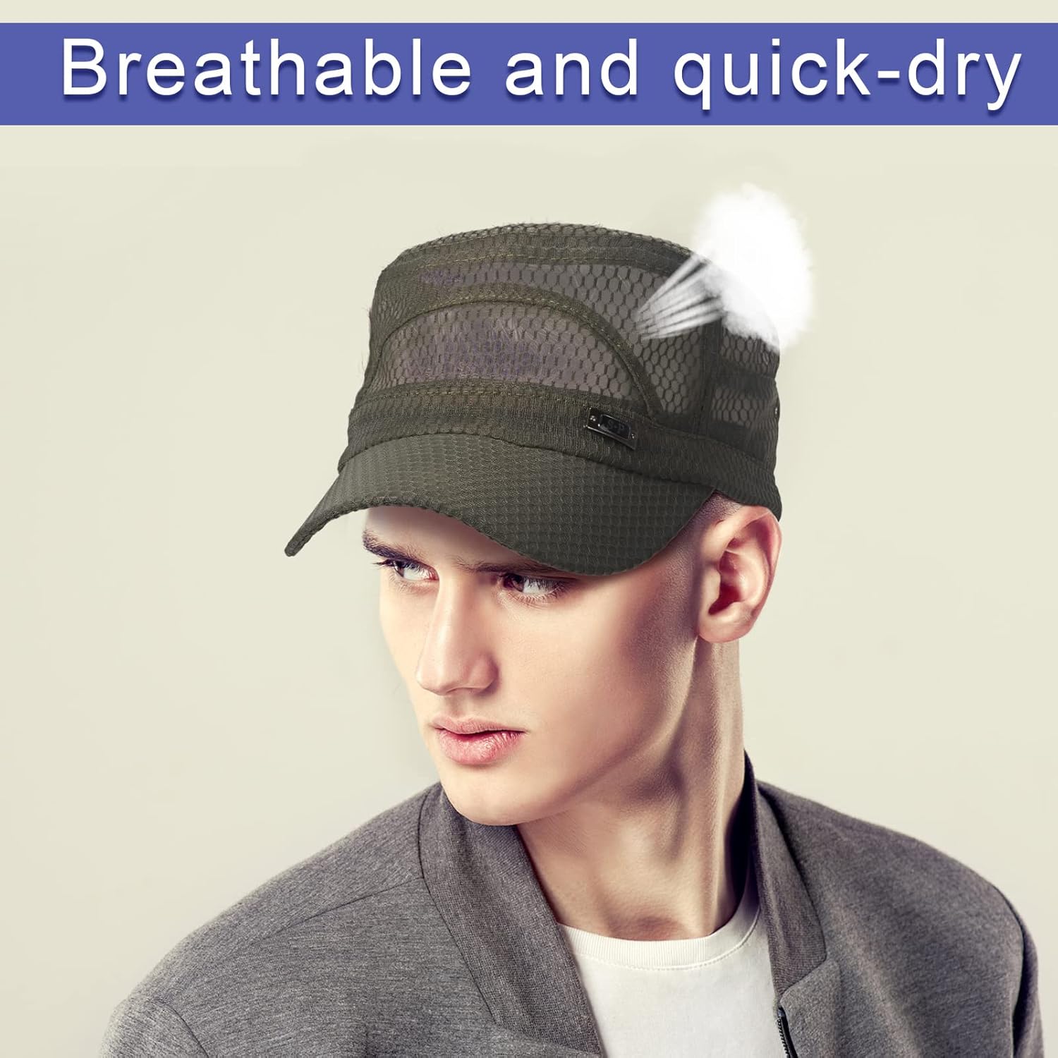 Mesh Military Cap 4 Pieces Cadet Army Cap Summer Cadet Hat Flat Army Mesh Top Hat Black, Navy Blue, Gray and Army Green - Image 5