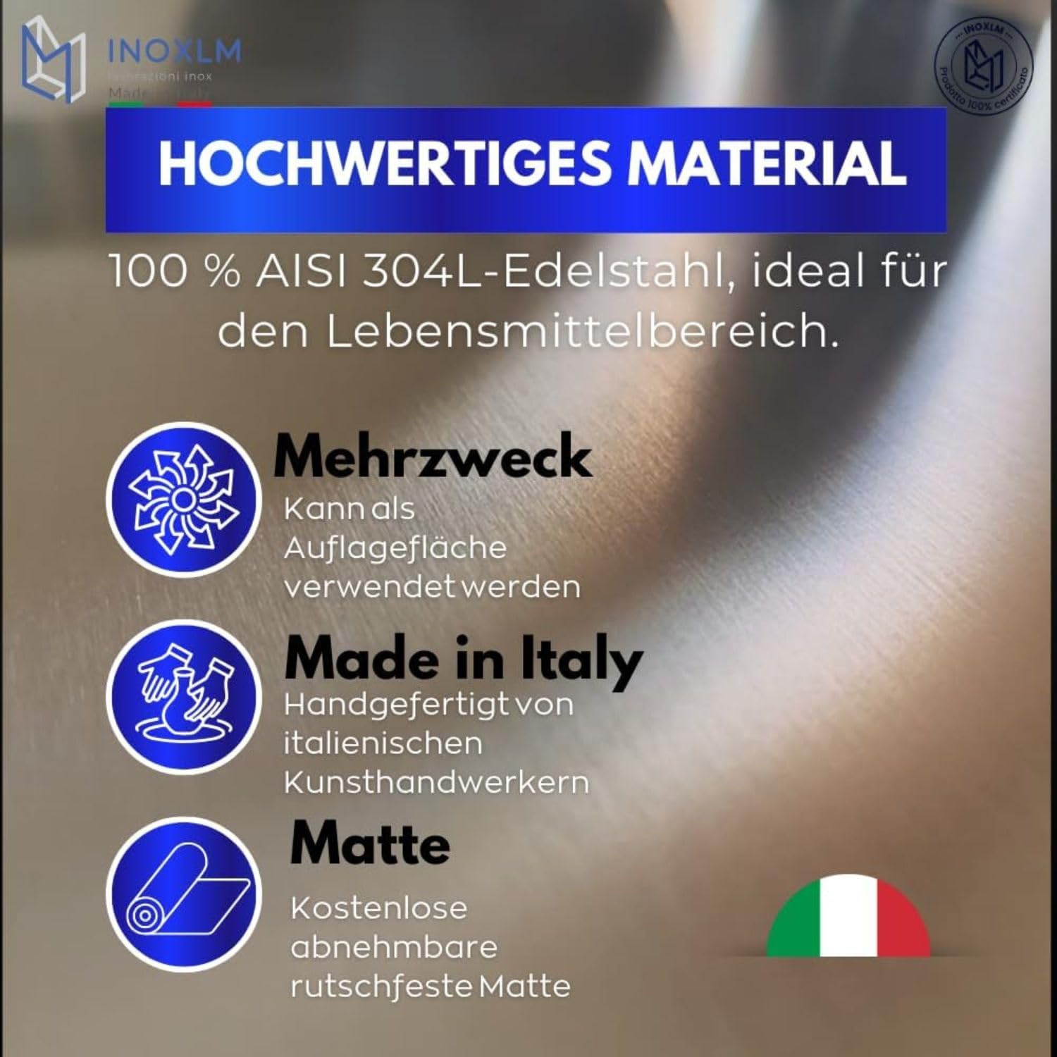 INOXLM Schneidebrett Edelstahl zum Kneten 60x50 cm, Edelstahl Arbeitsplatte aus verschiedene Größen, für Küche, Bar, Restaurants, knetbrett edelstahl mit schneidebrett ständer