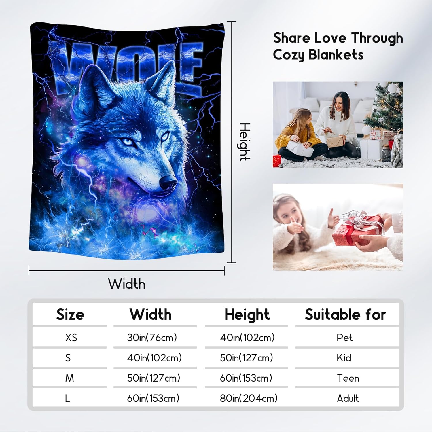 Boys Blanket Wolf Blankets Gifts for Kids Child Men, 60"x80" Warm Flannel Throw for Couch Bed