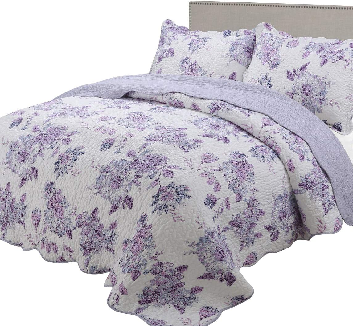 Quilt King Size Sets -3pcs Include 2 Pillow Shams Patchwork Bedspread Blanket (King:106"x96", Dark Violet)