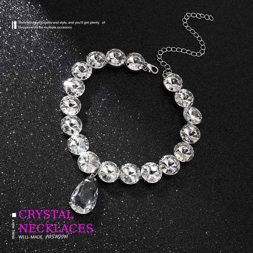 Rhinestone Choker Silver Chunky Big Diamond Necklace for Women | Party Evening Jewlery, Crystal Necklaces