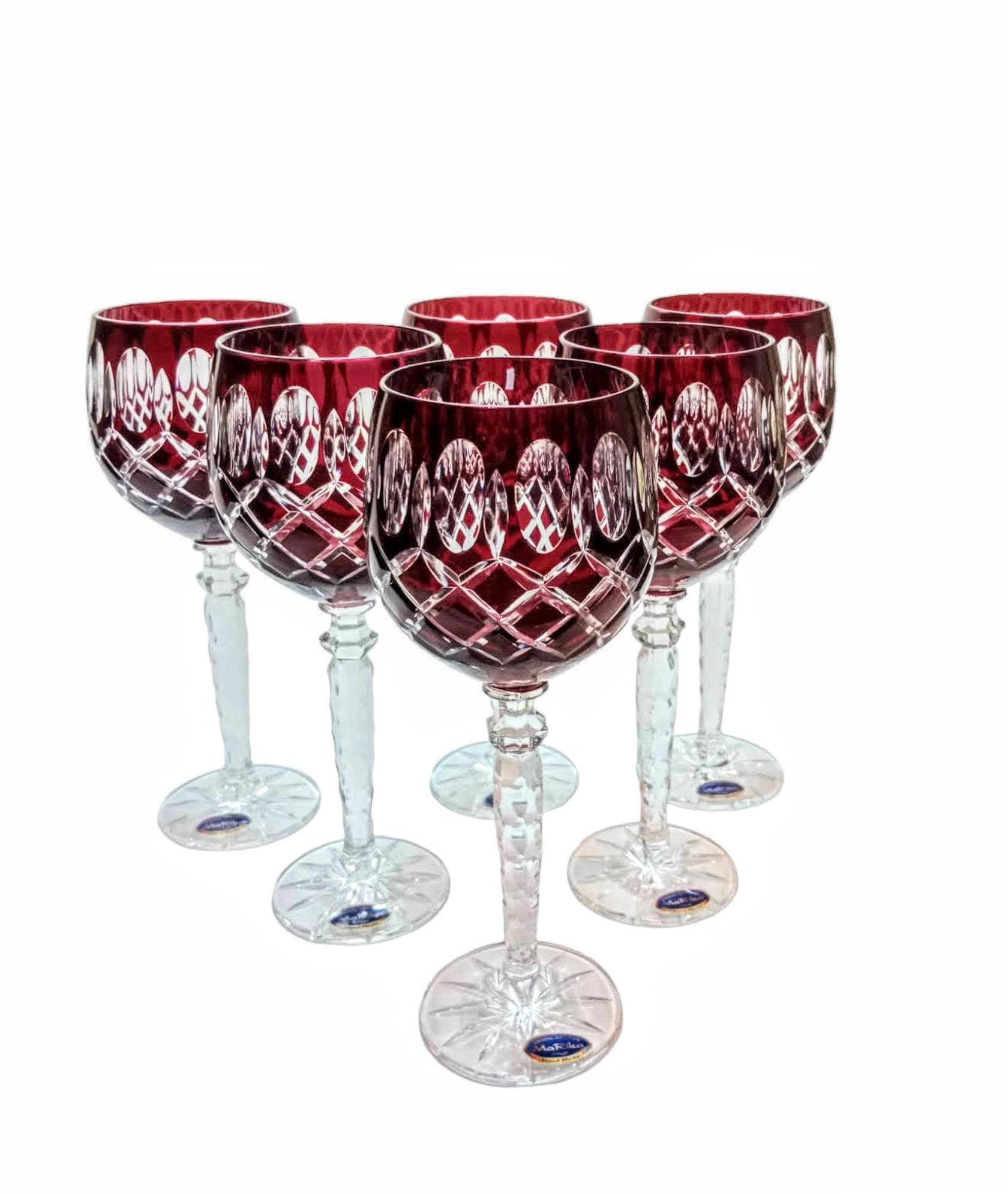 MaRika Kristall Weingläser Set – 280 ml, rubinrot, handgefertigt – 6er Set Weingläser, perfekt für Rotwein und Weißwein, Geschenkidee