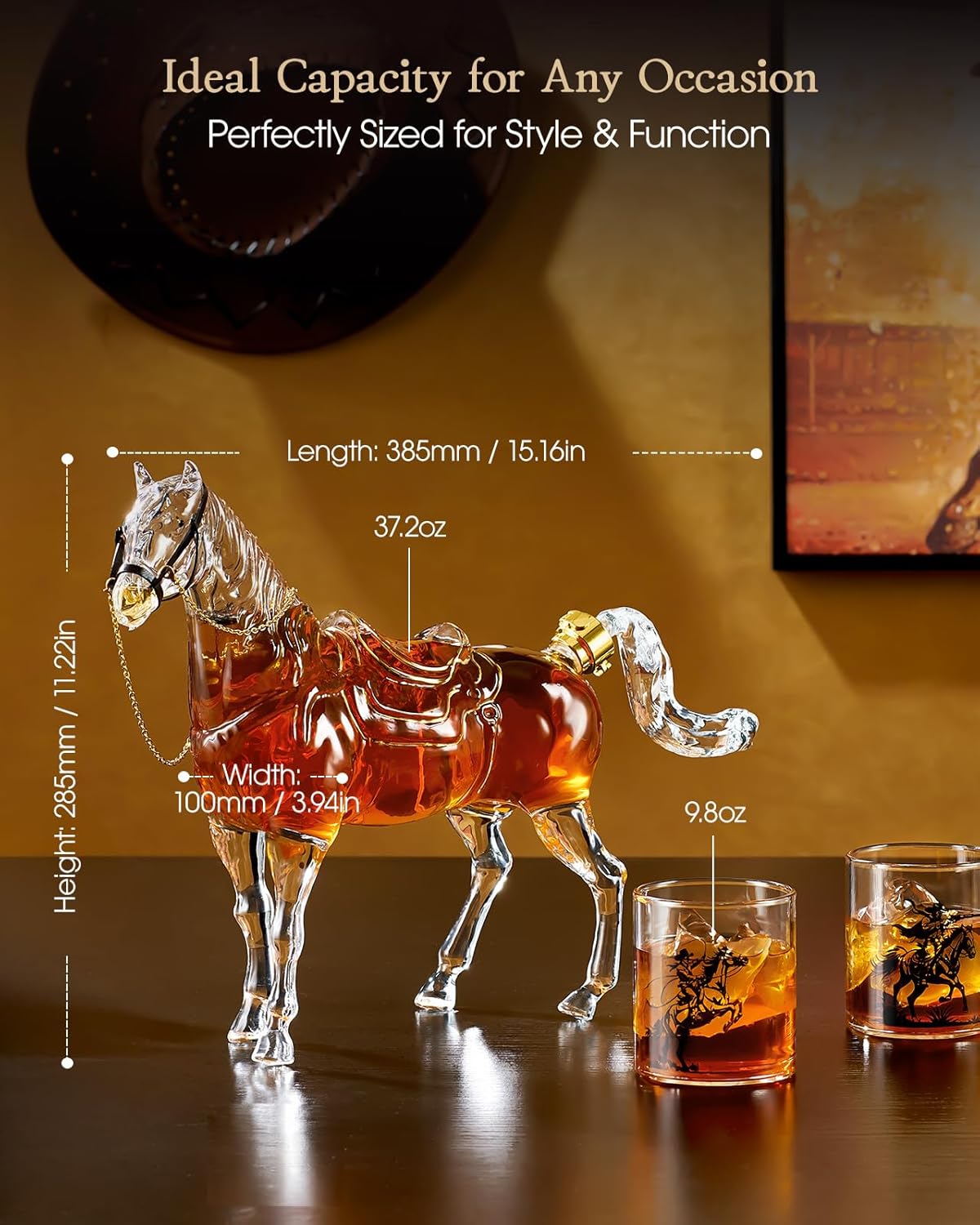 Kollea Birthday Gifts for Men Dad, Horse Whiskey Decanter Set with 2 Cowboy Glasses, Liquor Dispenser for Home Bar, Alcohol Gift for Boyfriend, Husband, Brother, Bourbon Vodka, Anniversary, Christmas