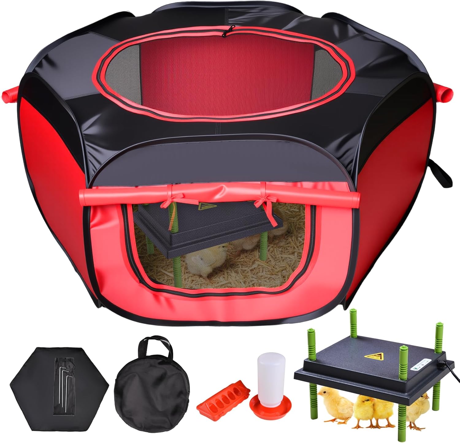 Chicken Brooder Box for Chick Starter Kit Upgrade Brooder Box for Chicks Brooder Tent with 10 * 12inch Brooder Heating Plate 4-in-1 Bundles with Chicken Feeder, Waterer (Brooder Set)