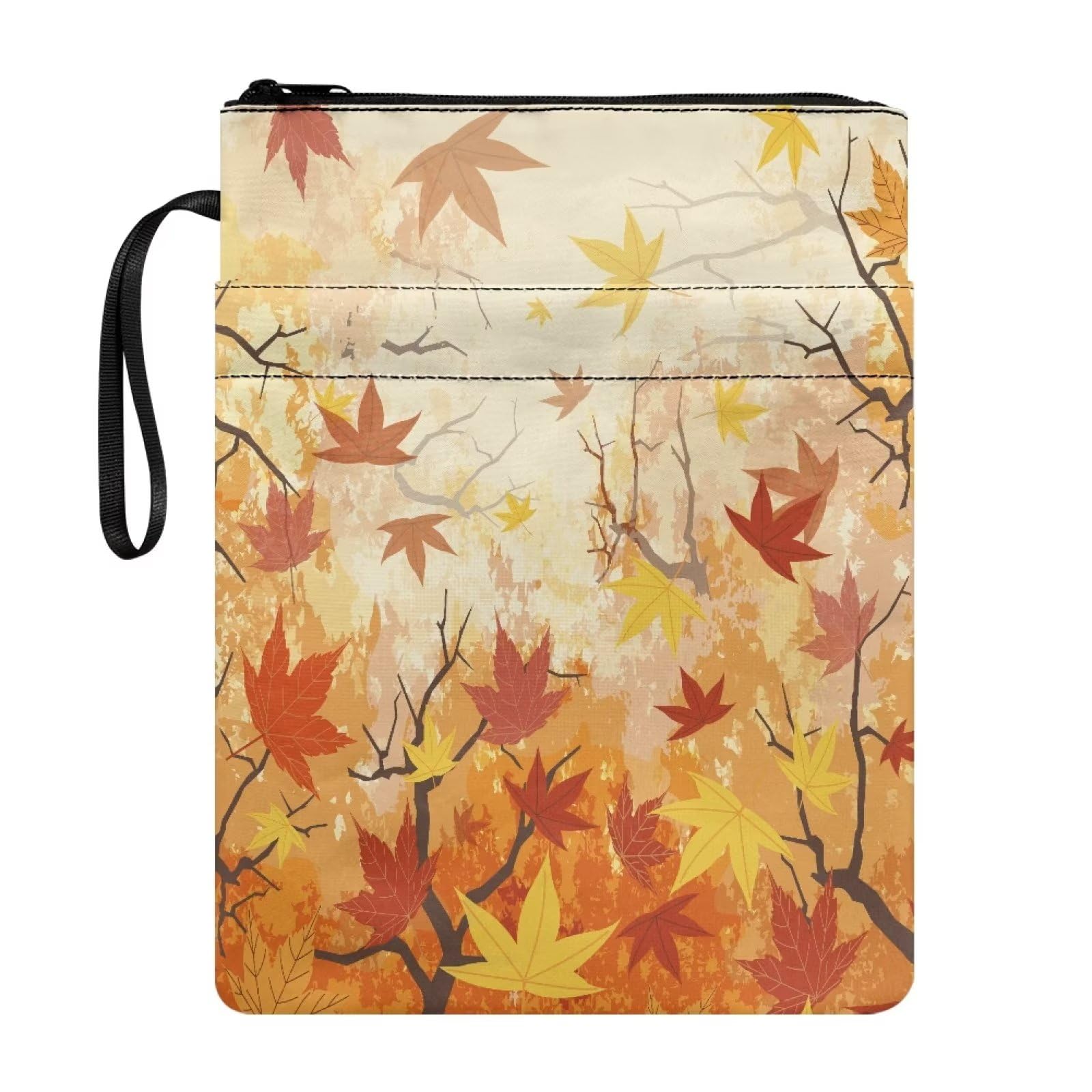 Xoenoiee Autumn Maple Leaf Print Book Sleeve Book Cover with Zipper and Front Pocket, Book Sleeve Covers for Paperback, Book Lovers Gift, 11.4 * 8.7 Inch