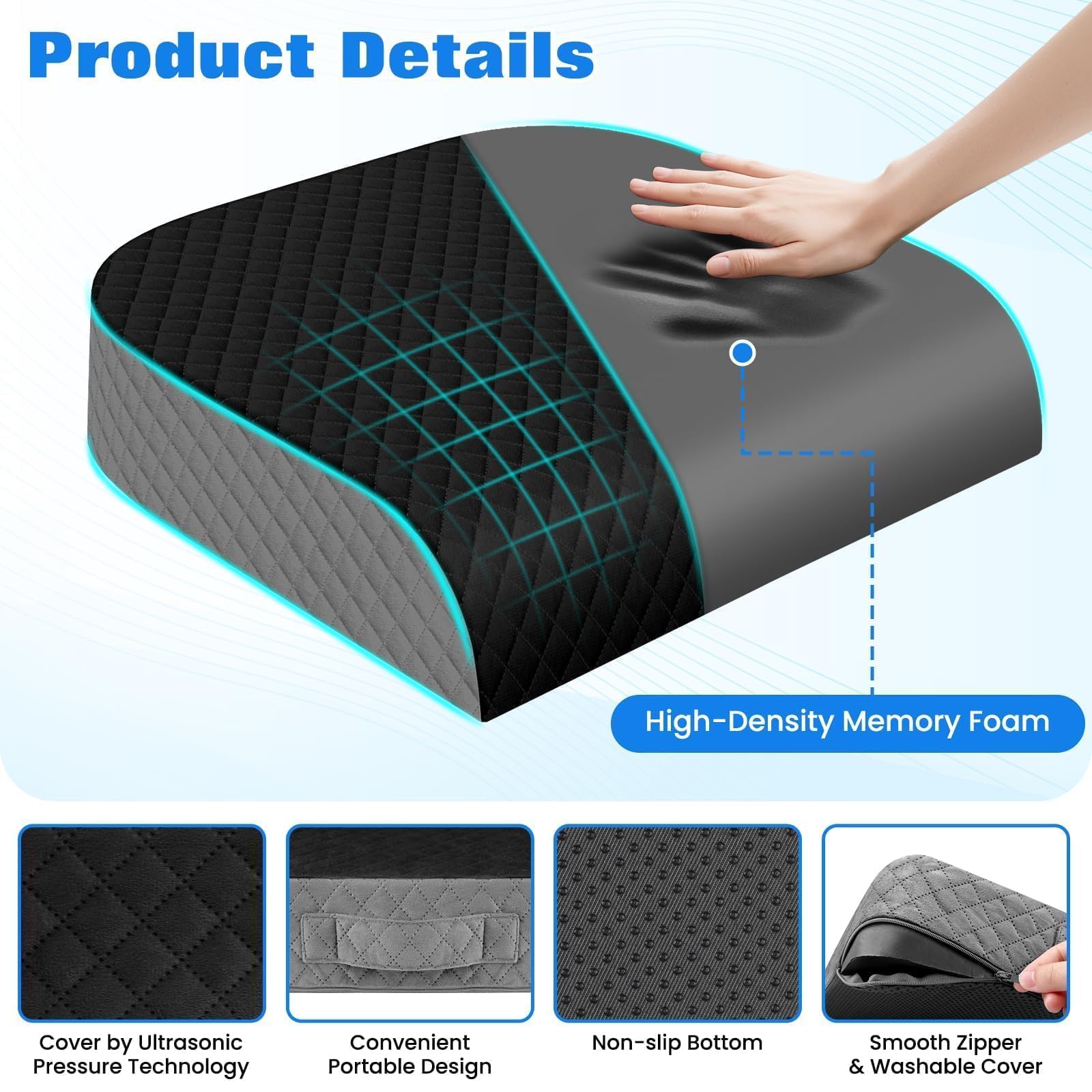 Seat Cushion Memory Foam Chair Pad Non-Slip Cushion for Office Home Car Large Desk Chair Cushion Washable Cover — view 3