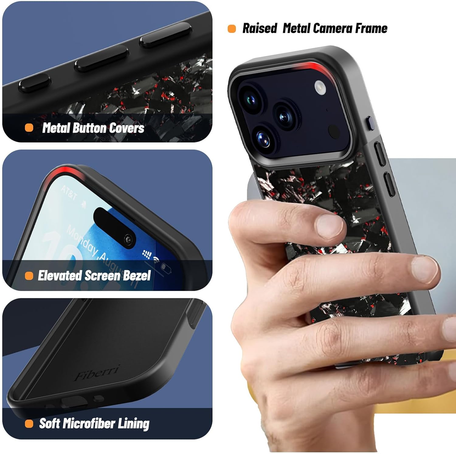 Flux Series Genuine Forged Carbon Fiber Case for iPhone 17 Pro, Built-in Magnets, Compatible with MagSafe, Military Grade Drop Protection, Shockproof Phone Cover - Glossy Red