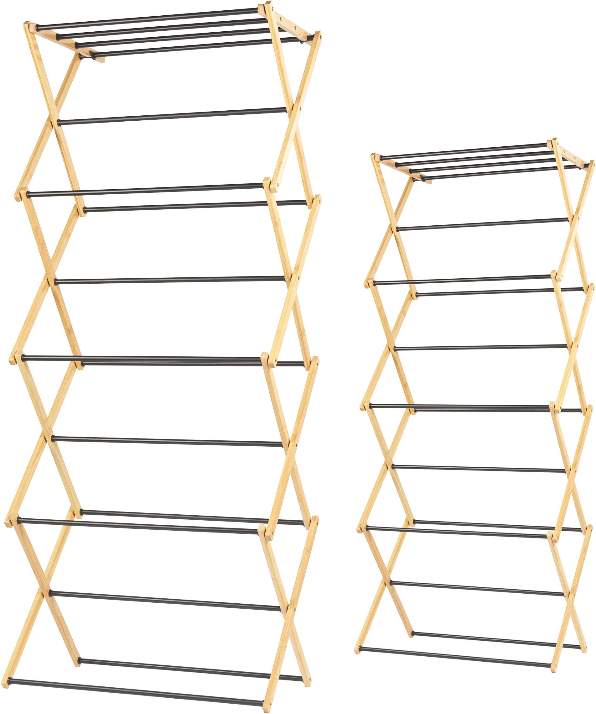 4-Tier Folding Clothes Airer Set of 2 – FSC®-Certified Bamboo Drying Racks with Sturdy Steel Bars, 8M Drying Space Each, Max Load 15kg, Lightweight Foldable Design, Compact Storage