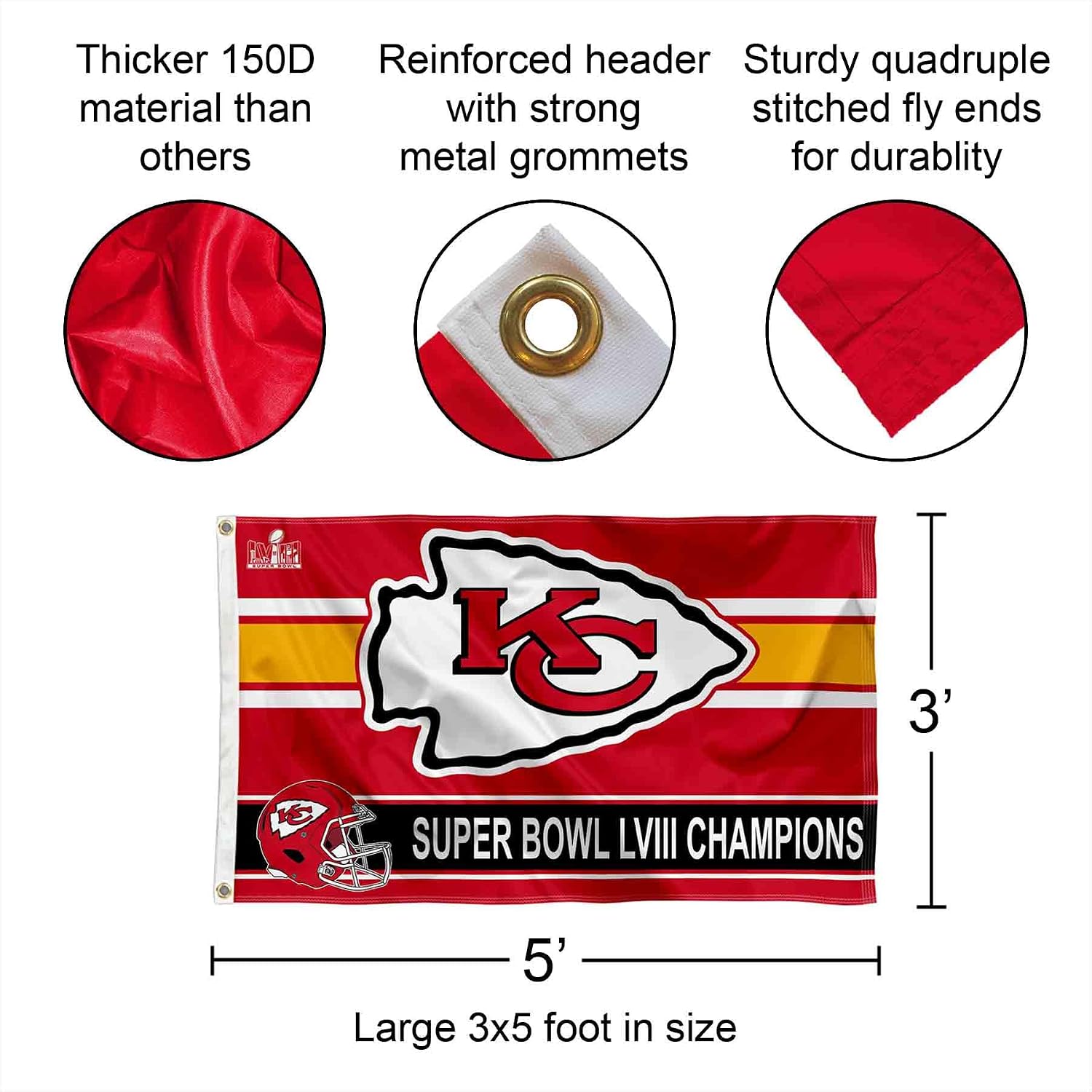 Kansas City Chiefs 2023 2024 Super Bowl Champions Flag Pole and Bracket Mount Kit
