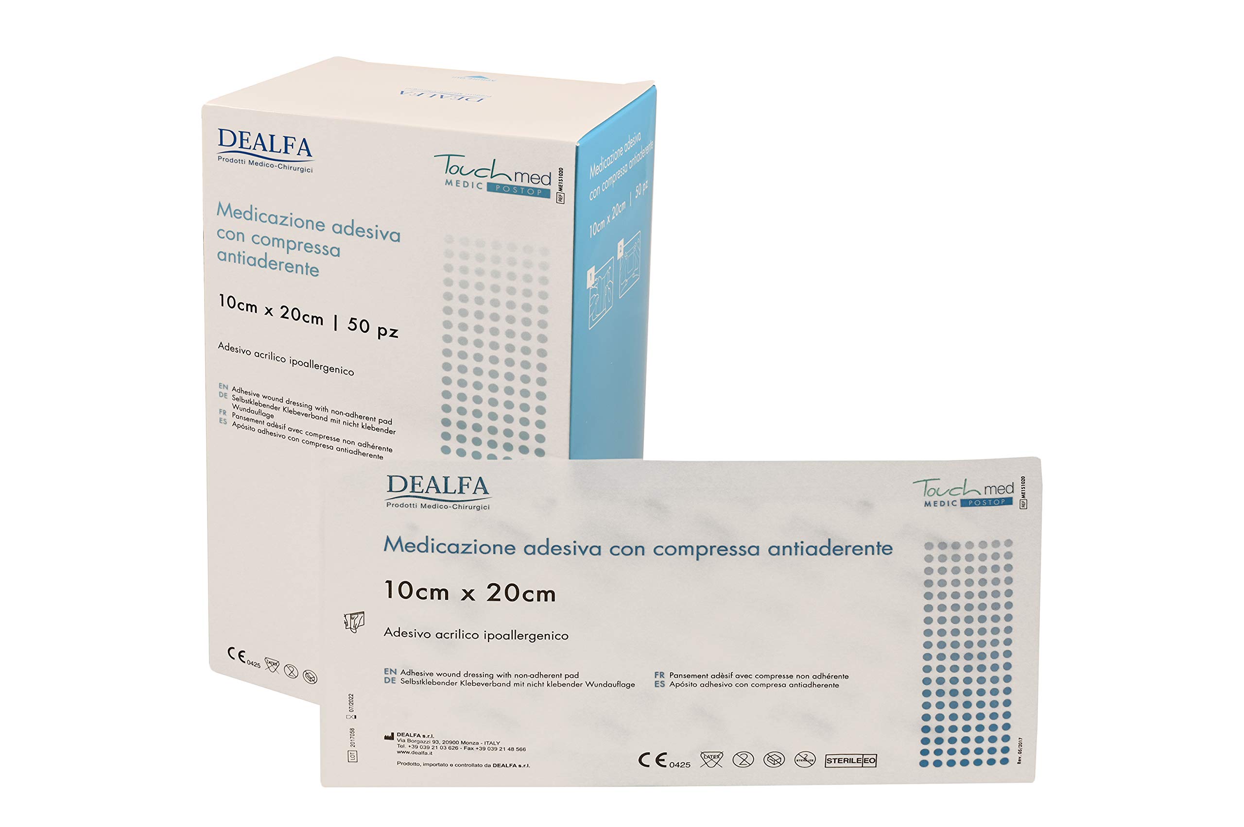 TOUCHMED Cerotto Adesivo Sterile in TNT con Compressa Antiaderente - 10x20 cm - Traspirante e Assorbente - Ottima Adesività - Monouso - Confezione da 50 Pezzi