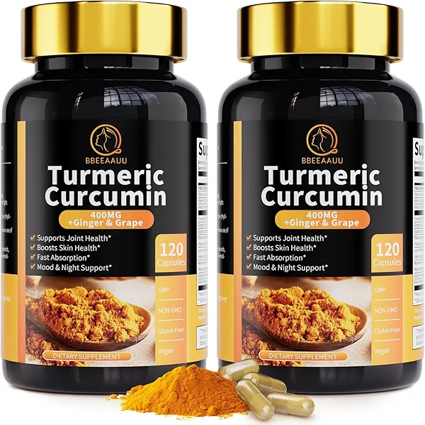 Turmeric Curcumin Supplement - 11-in-1 Turmeric Supplement with Black Pepper, Extra Strength Absorption, 95% Curcuminoids for Joint, Skin and Immune Support, Non-GMO, 120 Turmeric Capsules, 2 Packs