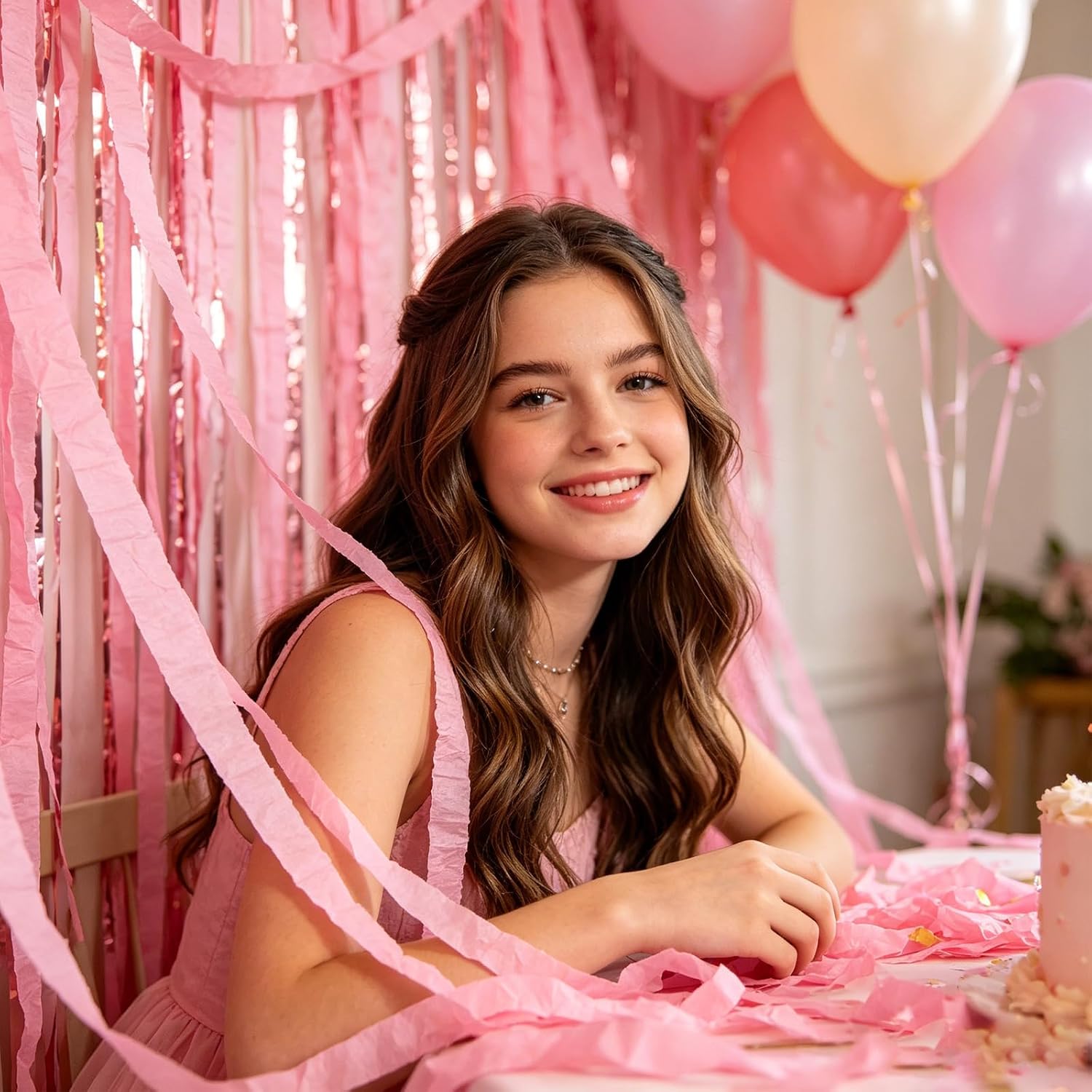 Crepe Paper Streamers Crepe Paper for Wedding, Birthday, Anniversary, New Year & Graduation Party Decor(1.8 Inchx82 Ft/Roll) (7, 7pcs Pink)