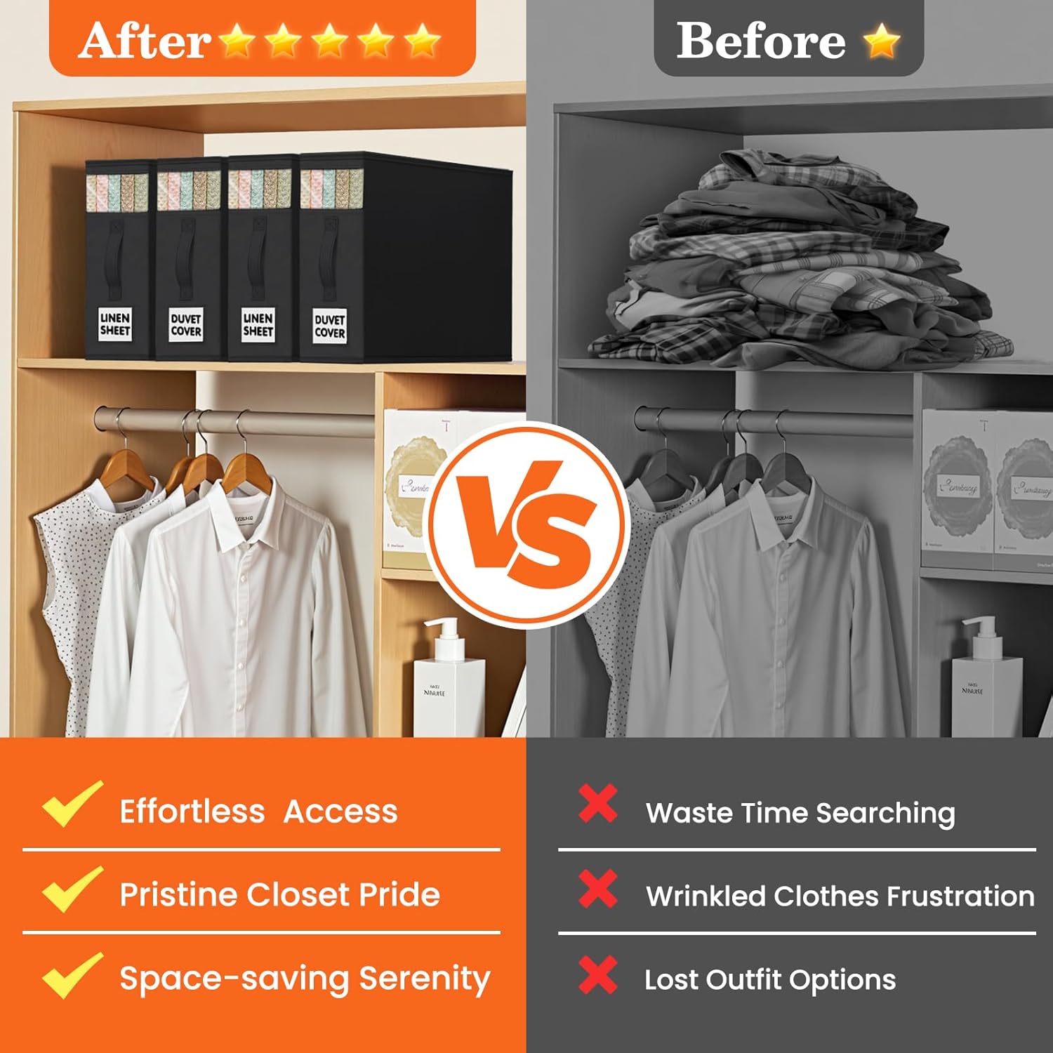 WOWBOX Sheet Organizers and Storage,Closet Bed Sheet Organizer Under Bed Storage and Organization with Label Cards & Clear Window for Bedding Sheets,Duvet Covers,Blankets (6 Pack,Black) - Image 7