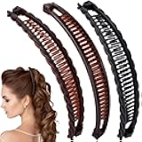 Edgiyuo Large Retro Banana Hair Clips For Women - Non-Slip Double-Tooth Design For Thick, Long, Curly Hair In Coffee And Black Colors