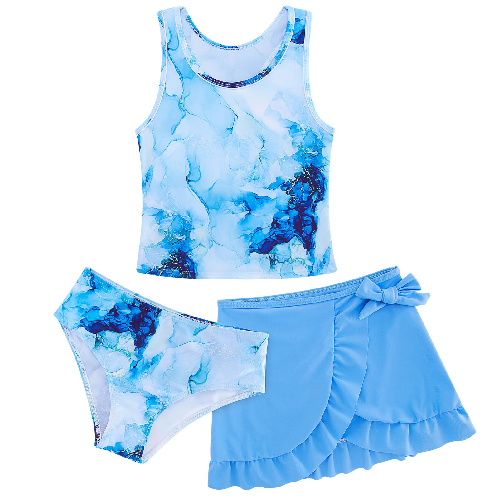 AIDEAONE Mädchen Badeanzug Dreiteiliger Tankini Sommer Schöne Schnelltrocknende Süße Bademode für Kinder 6-12 Jahre