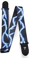 Vista 2 de Perri's Leathers Ltd. - Correa de guitarra - Poliéster - Ajustable - Para guitarras acústicas/de bajo/eléctricas - Hecho en Canadá (BLUE LIGHTNING)