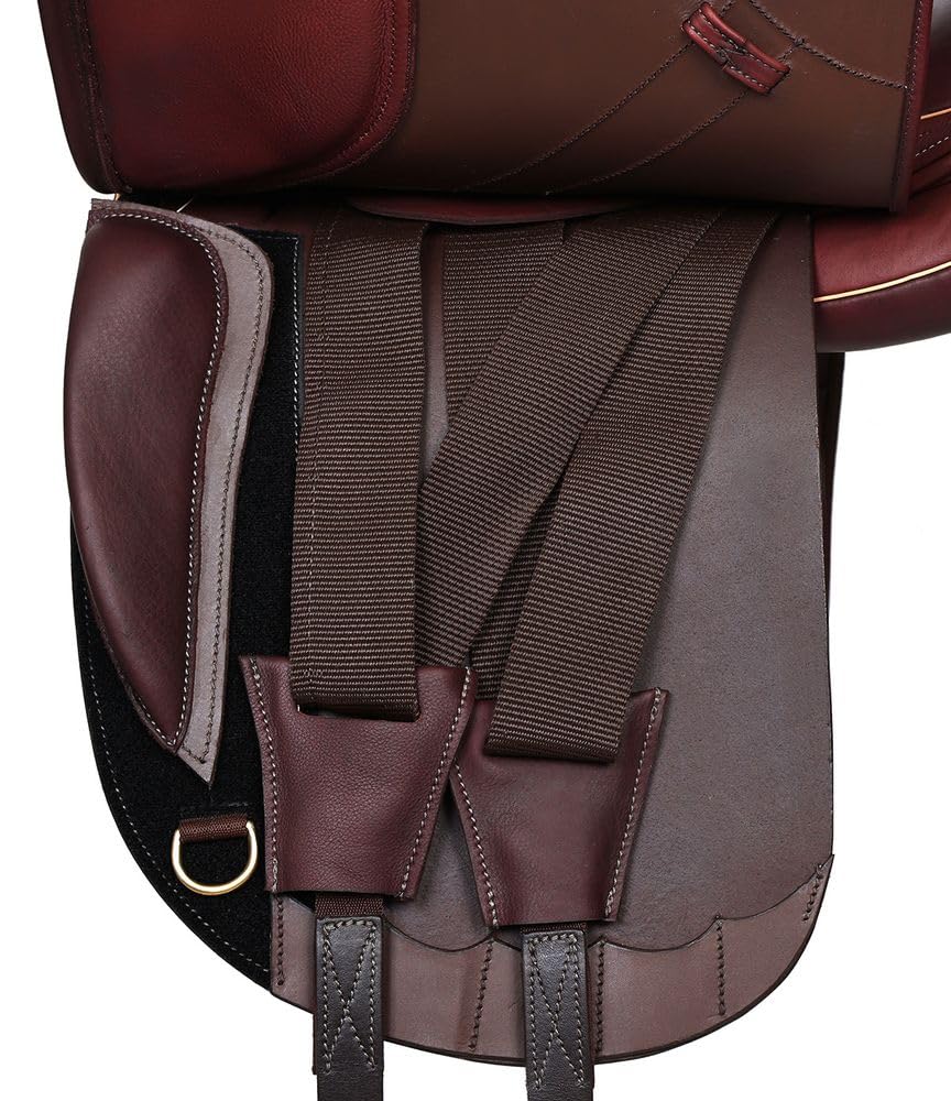 A&M Reitsport Selle de dressage 1146 en cuir, tête interchangeable, arbre en polyflex, marron/beige, taille : 17,5"