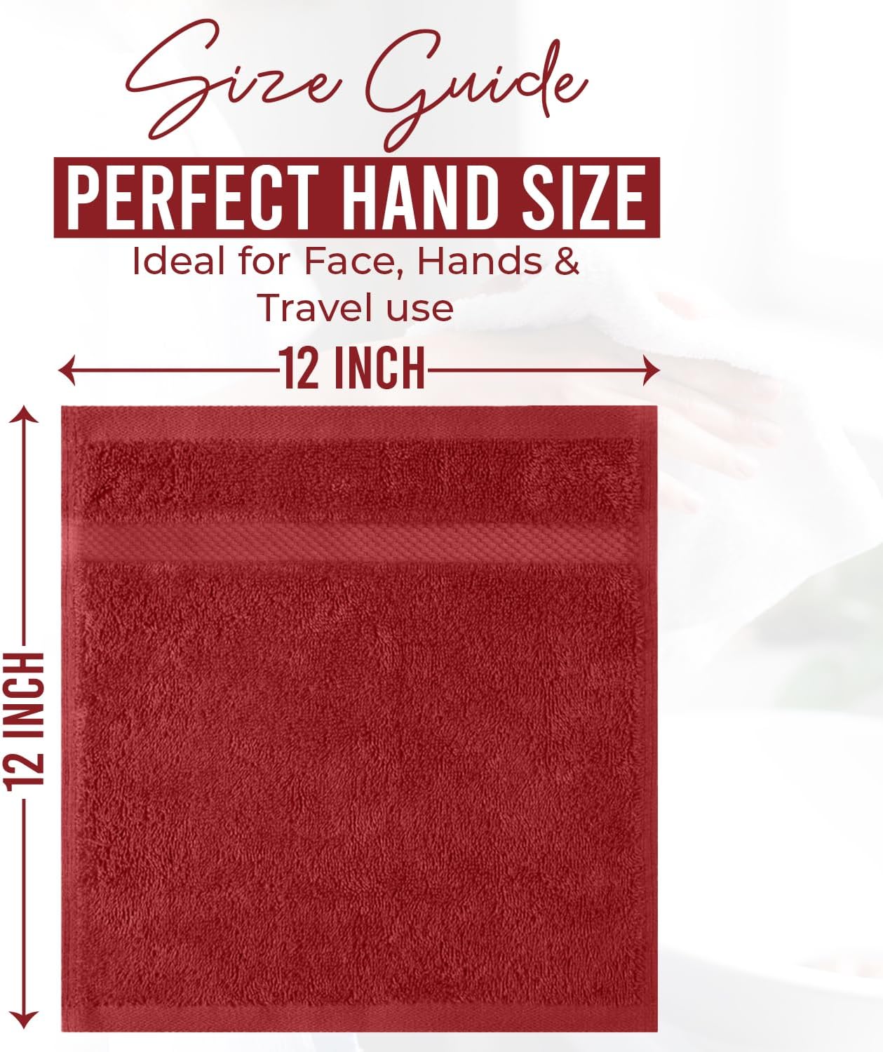 DAN RIVER 12-Pack Premium 100% Cotton Red Face Towels for Bathroom - Reusable Face Wash Cloths for Showering 12x12 Inches - 550 GSM Super Soft & Absorbent Luxury WashCloths for Body, Spa & Gym