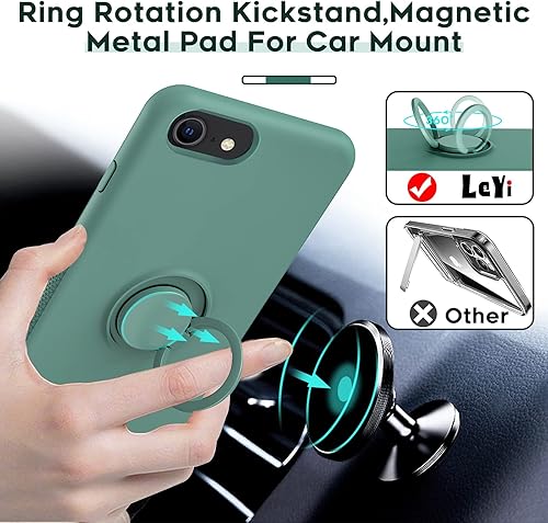 Miniatura 6 de LeYi Funda para iPhone 876s6 con soporte y 2 protectores de pantalla de cristal, silicona líquida verde a prueba de golpes para mujeres, niñas y