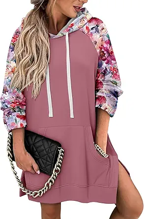 KISSMODA Women Hoodies Dress Long Sweatshirts Dress Raglan Sleeves Oversized Sweatshirts with Pocket 2025 Fall Winter Trendy