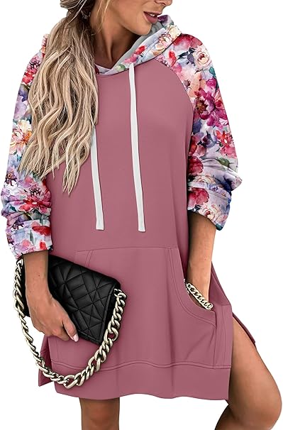 KISSMODA Women Hoodies Dress Long Sweatshirts Dress Raglan Sleeves Oversized Sweatshirts with Pocket 2025 Fall Winter Trendy
